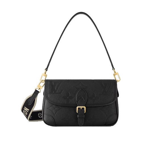 M46386 Louis Vuitton Diane Black Leather Gold Buckle