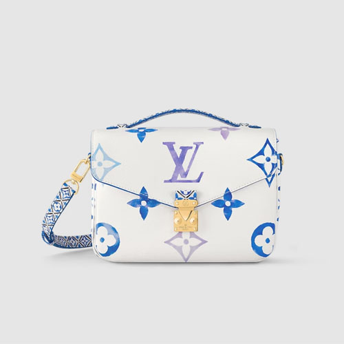 M23055 Louis Vuitton Pochette Metis MM white leather blue