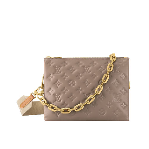 M21263 Louis Vuitton Coussin PM Taupe Monogram embossed puffy lambskin